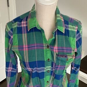 Hollister Green and Blue Plaid Button Down Shirt
